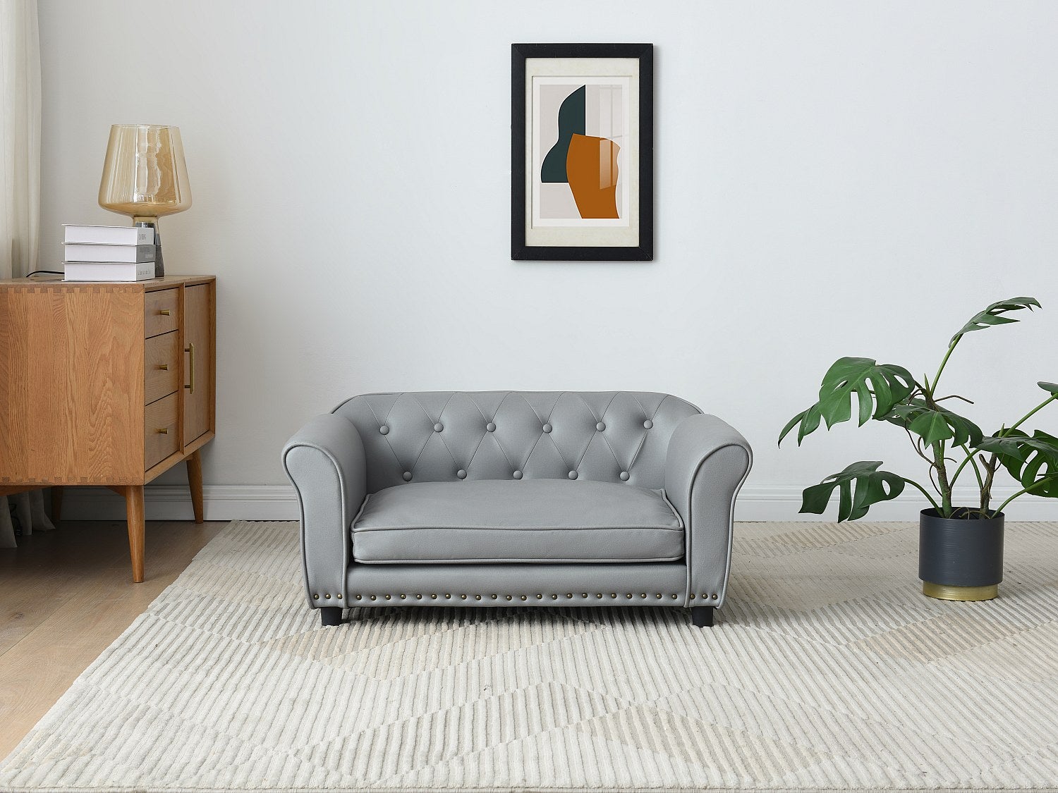 Kanapa dla zwierząt z ekoskóry - szer. 94 x gł. 65 x wys. 42 cm - Szary - GALIAMA