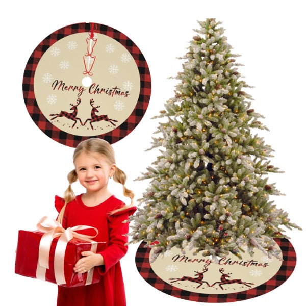 Gonna per albero di Natale da 92 cm con fodera per cuscino stampata Buon Natale, decorazioni natalizie per la casa, tappetino rosso natalizio - 5