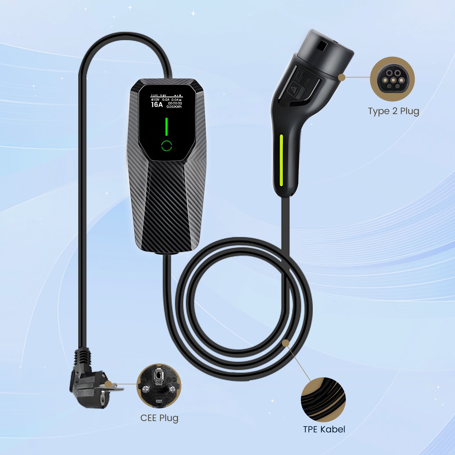 Carregador EV de 3,5 kW [4 m, 6-16 A] Cabo de carregamento EV de categoria 2, compatível com E-208, modelo Y, Megane E-Tech, 500e e outros EV/PHEVs - 8