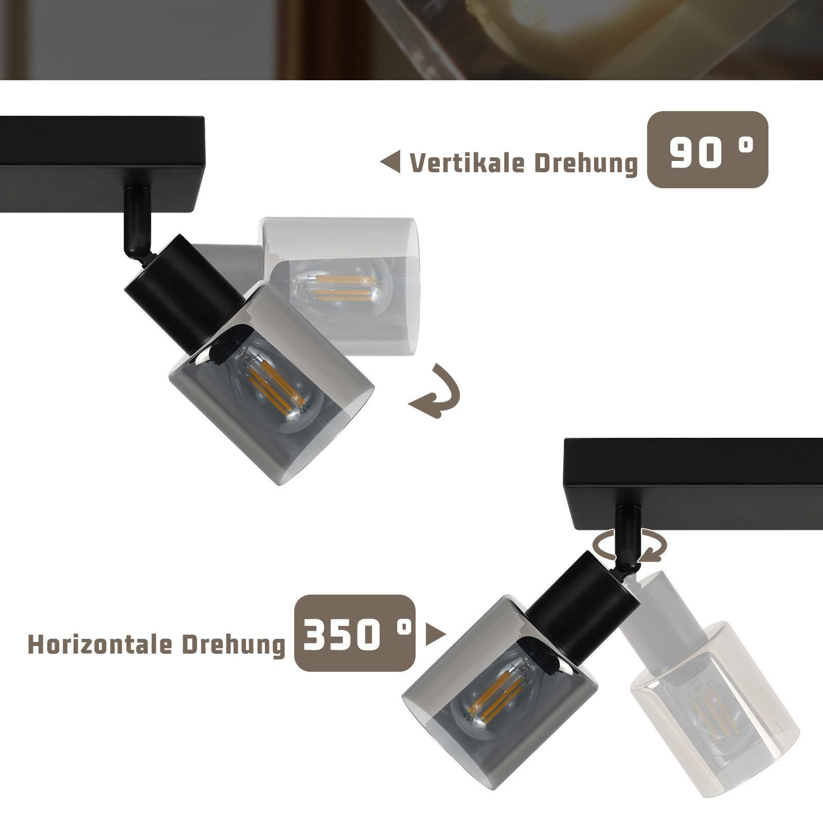 Lámpara de techo NETTLIFE con 4 llamas, color negro, industrial, E14, para sala de estar - 5