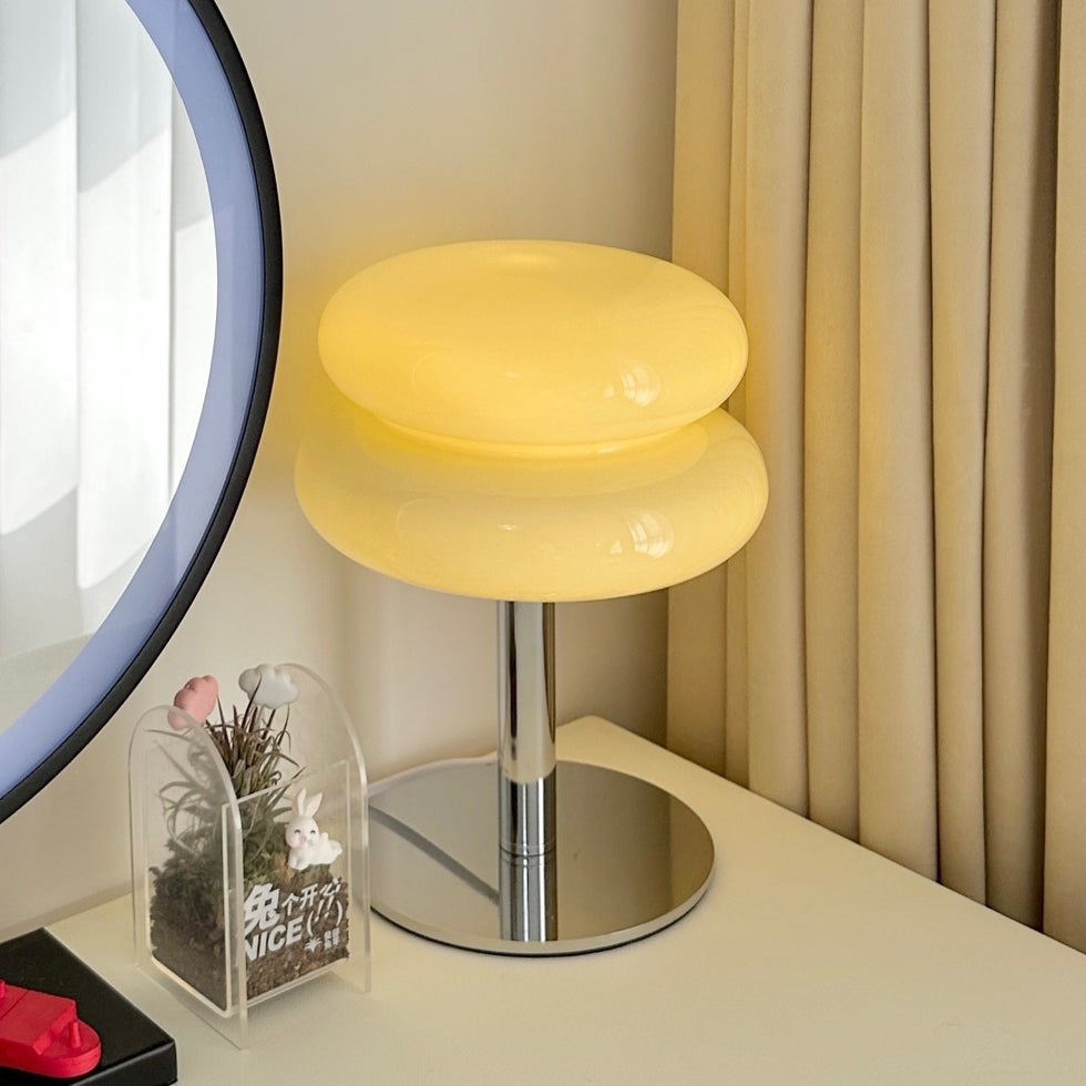 Lampe de table LED, lumière d'ambiance rétro en verre, jolie lampe de table, lampe de chevet USB (crème) - 3