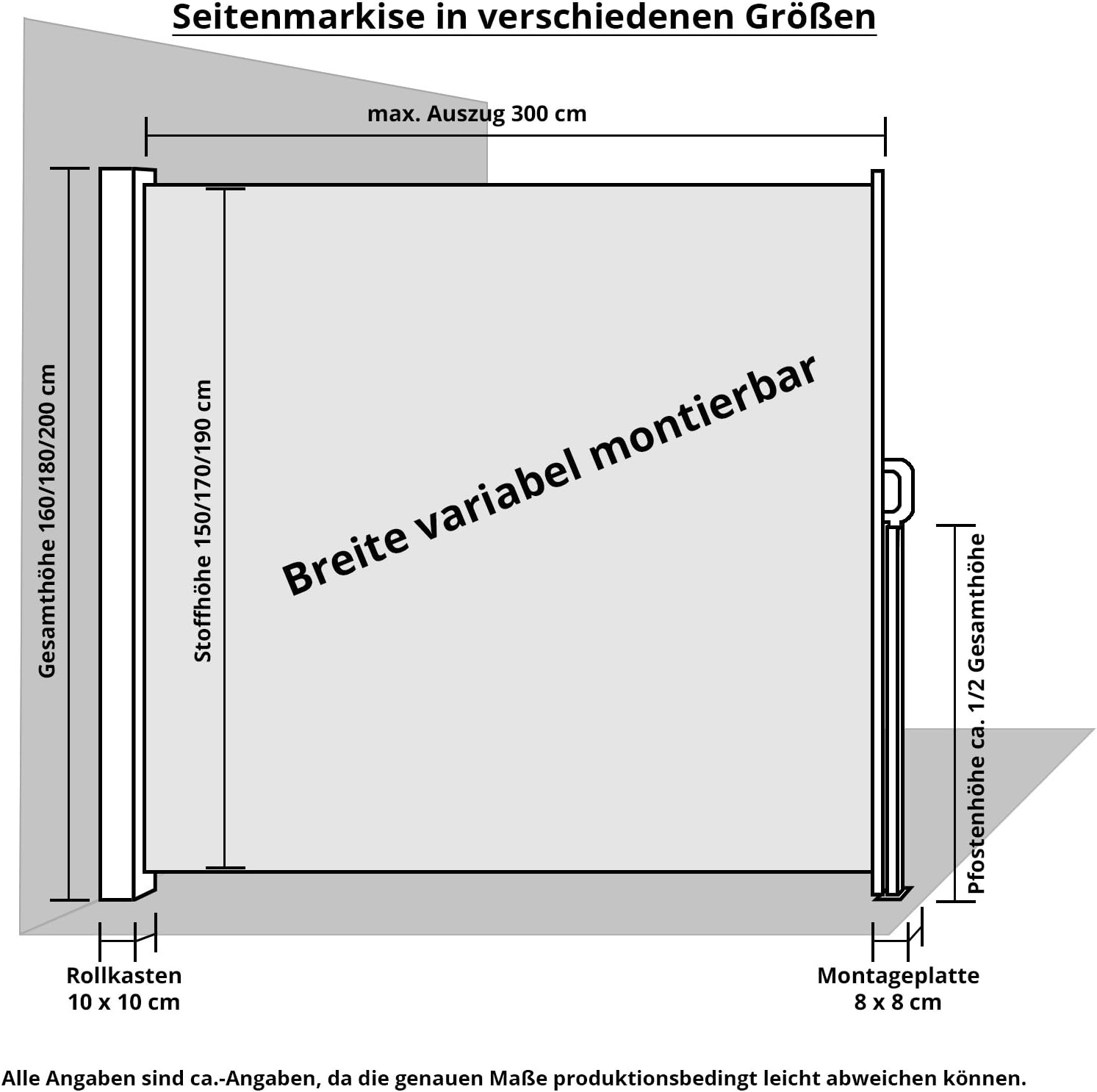 Paravent rétractable Avec support mural, Kit de montage inclus, Anthracite, 180 x 300 cm - 5