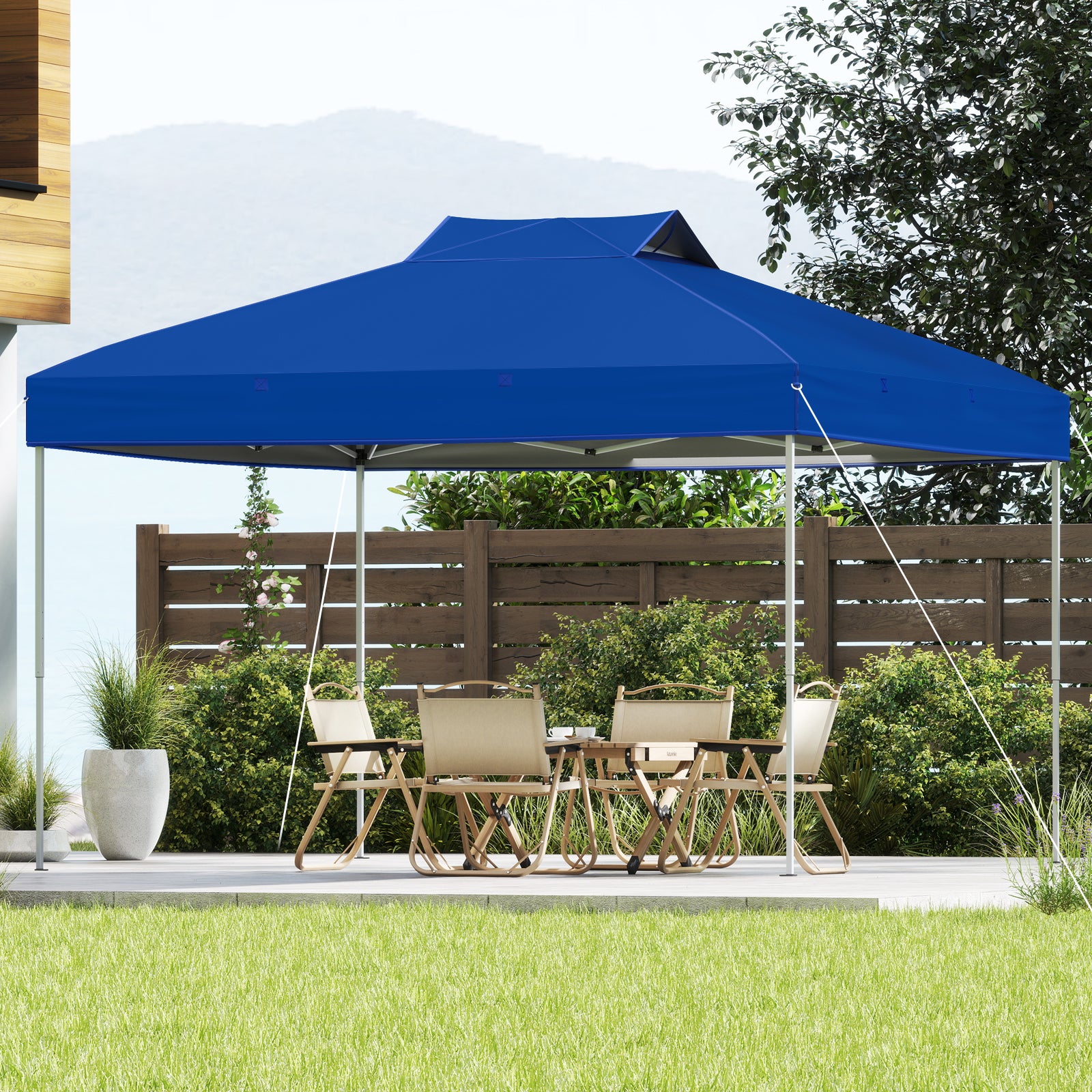 Cenador de jardín exterior de 3 x 3 m, plegable y portátil de 255/265/275 cm con bolsa de transporte, cuerdas y piquetas para el viento, protección so - 2