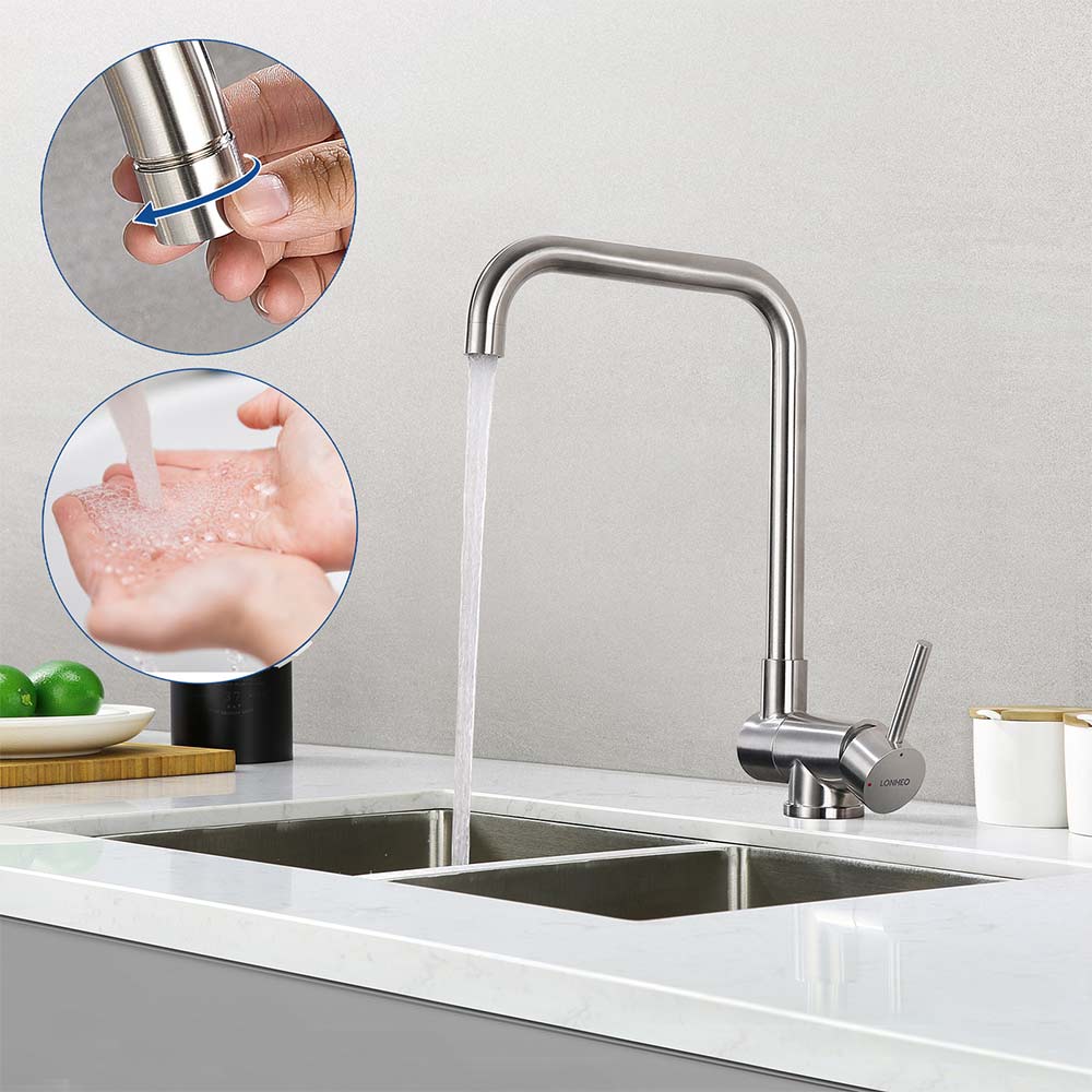 Robinet De Cuisine Pliable Et Pivotant - 1080°, 3 Jets, Acier Inox Brossé, Pour évier Sous Fenêtre Ou Espace étroit