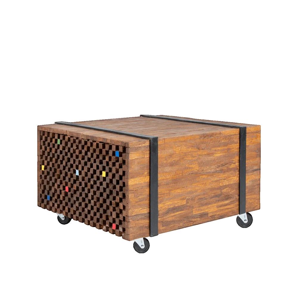 Stolik VidaXL z Drewna Tekowego 60x60x38 cm z Kółkami i Wzornictwem Industrialnym