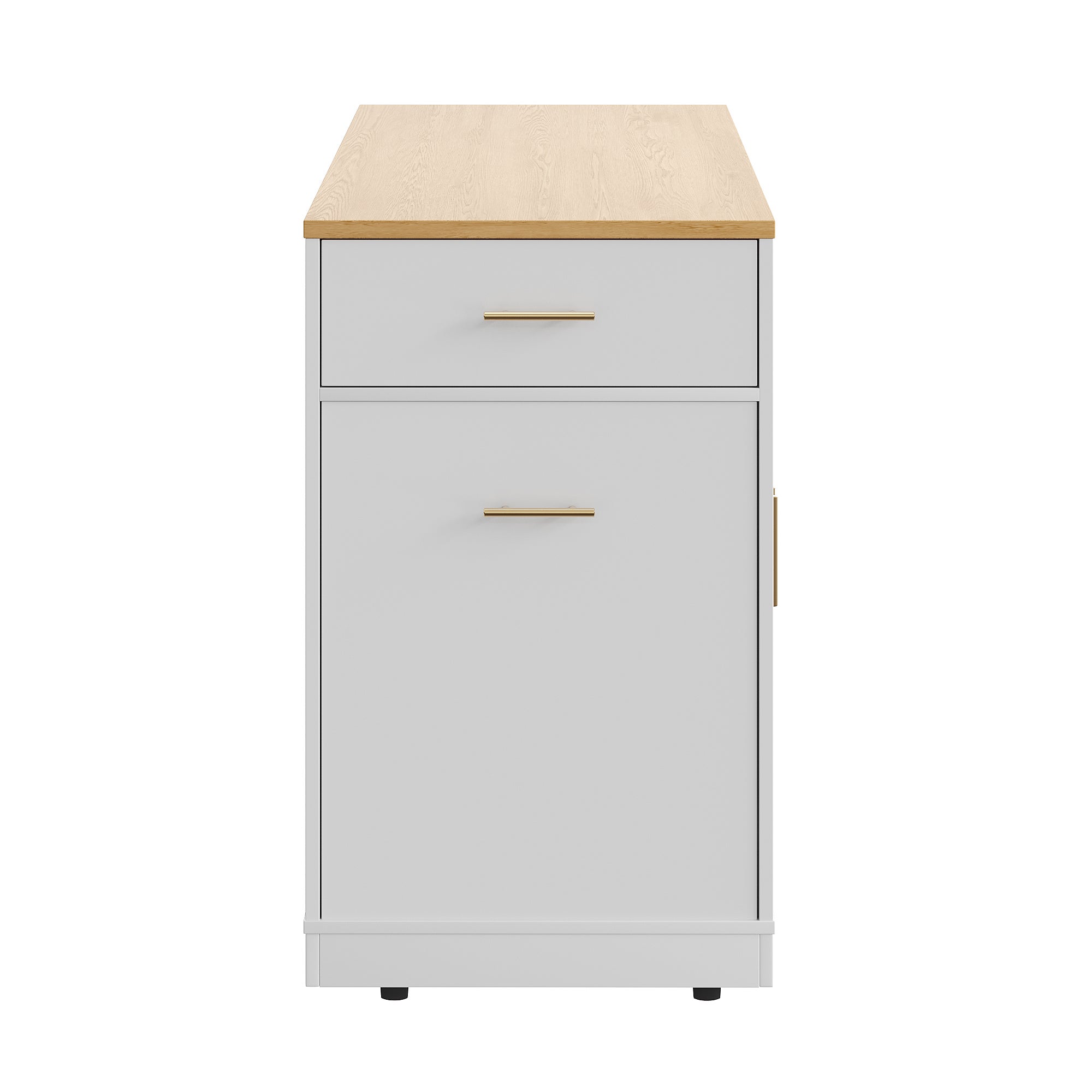 Îlot central de cuisine mobile avec 2 portes, 3 tiroirs et compartiment poubelle - 120 x 50 x 92 cm - MDF + Métal - Blanc - 9