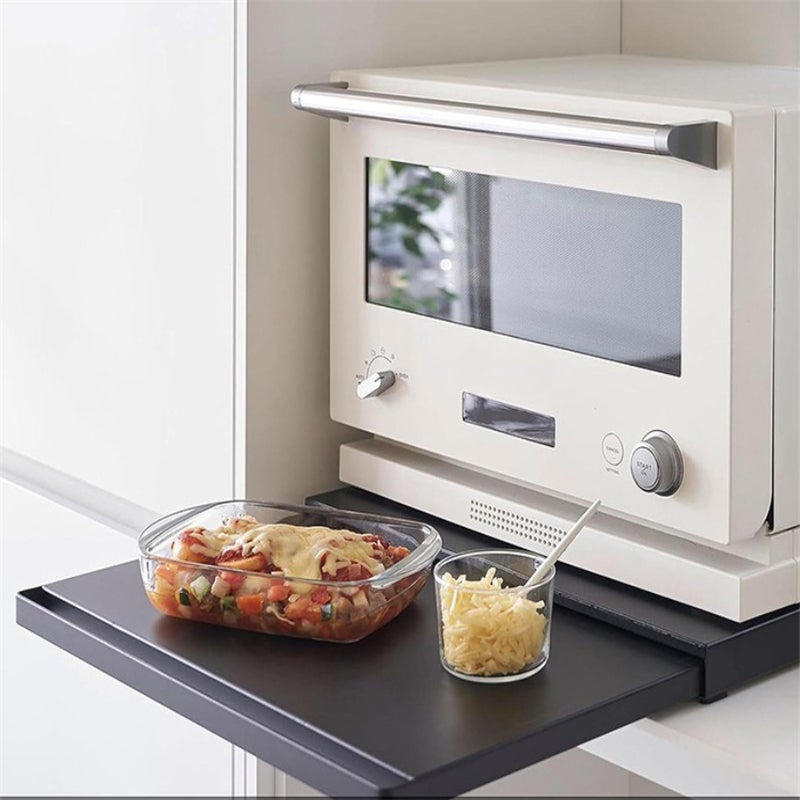 Półka do przechowywania kuchenki mikrofalowej, rozkładana, 36×47×4 cm – czarna, wysuwana, do piekarnika