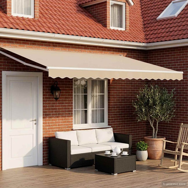 Toldo manual retráctil con LEDs Beige y 4 x 3 m | Leroy Merlin