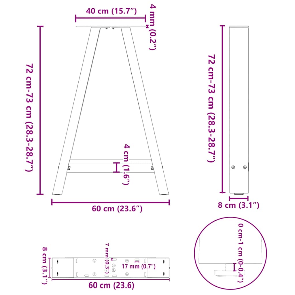 Pernas de mesa de centro Forma A 2 unidades aço antracite?60x(72-73) cm - COMFORTXL - 9