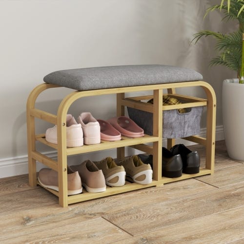 RELAX4LIFE Panca Scarpiera in Rattan, Mobile per Scarpe con 2 Cassetti a Ribalta, Ripiani Regolabili e Cuscino Imbottito, Scarpiera per Ingresso, Corridoio, Camera da Letto, Soggiorno, Naturale RELAX4LIFE Panca Scarpiera in Rattan, Mobile per Scarpe con 2 Cassetti a Ribalta, Ripiani Regolabili e Cuscino Imbottito, Scarpiera per Ingresso, Corridoio, Camera da Letto, Soggiorno, Naturale