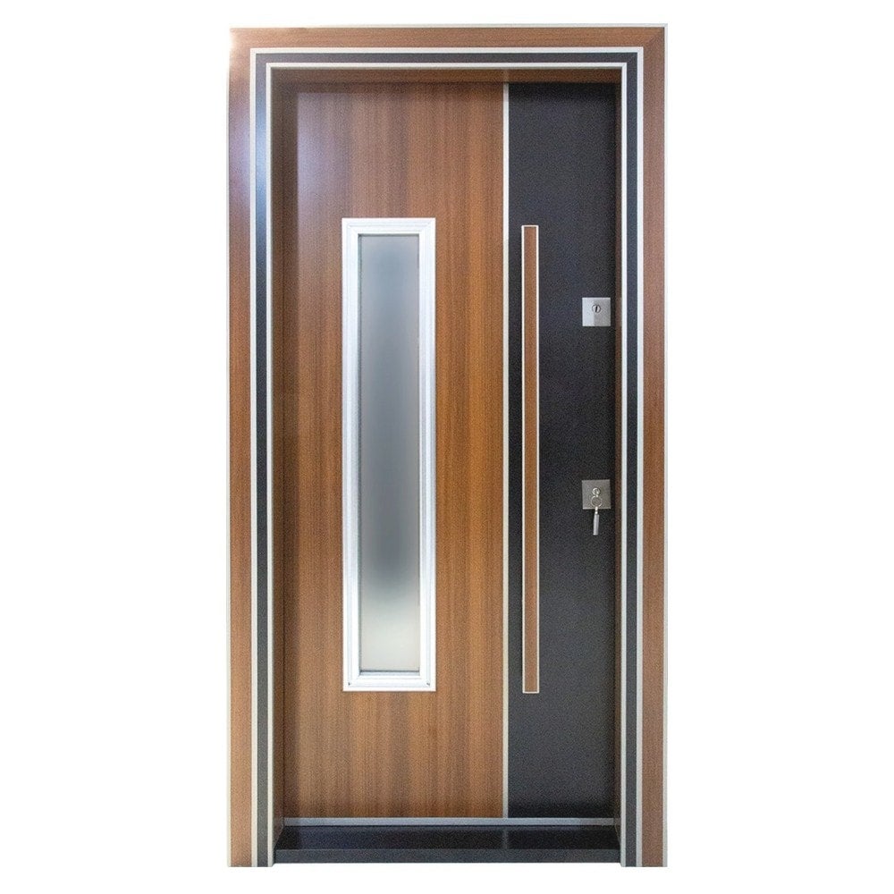 Usa metalica de exterior cu izolatie Novo Doors NDS1000, 100x208 cm, deschidere stanga, Compozit, Pentru case, Nuc