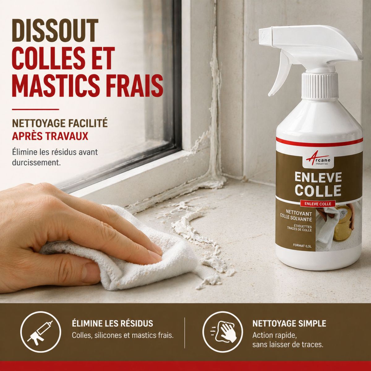 Decolle etiquette - Dissolvant colle, étiquette, adhésif, scotch : Enlève colle - 0.5 L - ARCANE INDUSTRIES - 5