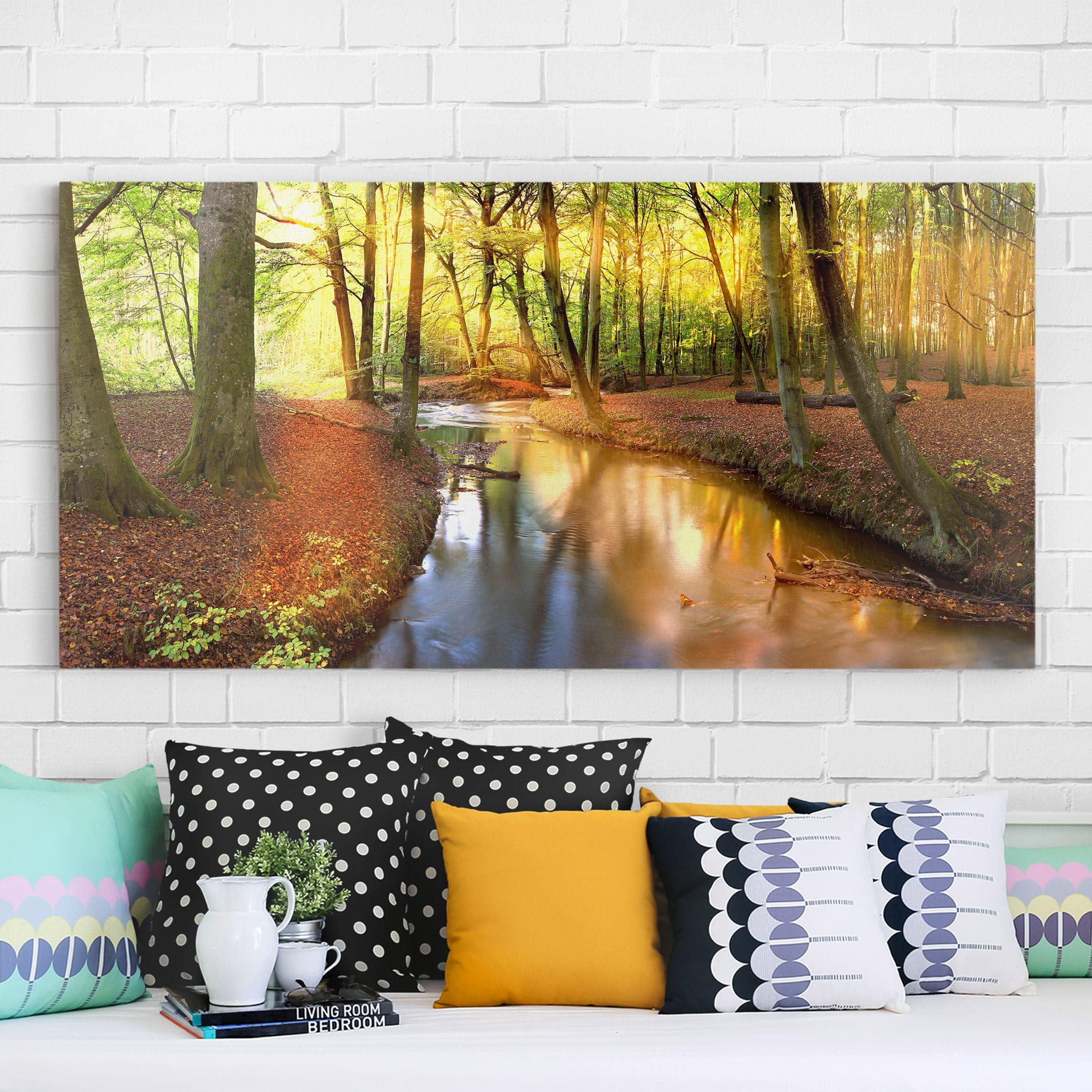 Moderne Impression sur Toile 70x70cm Image Tableau Decoration Murale Forêt Aube Le Soleil Grand Tableaux Decoratifs Muraux Chambre Cuisine Carré Deco Cadre Décoration Salon Art Wall AC70x70-4398