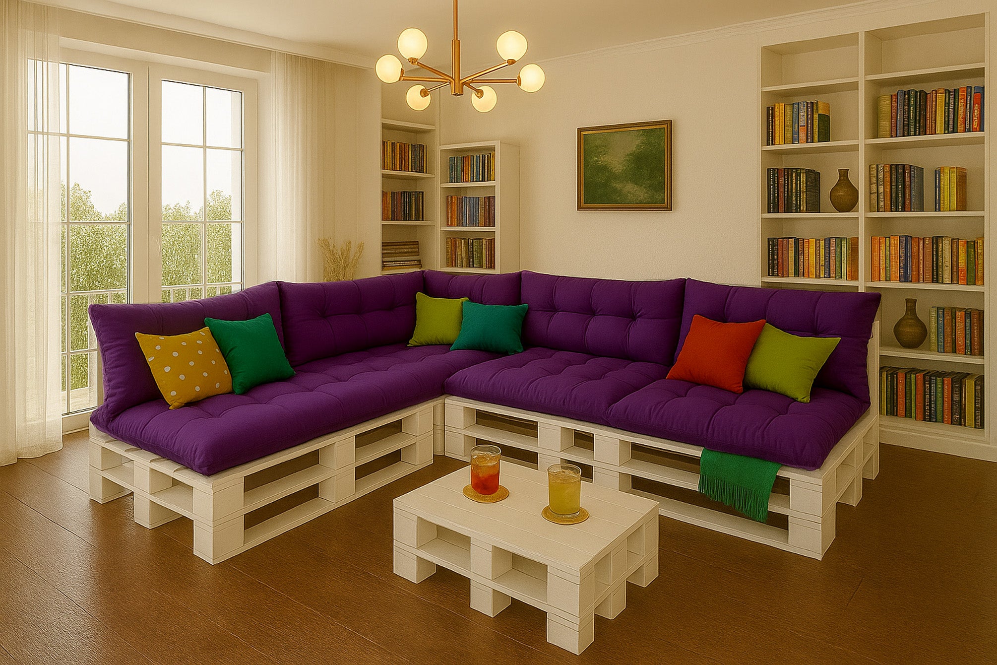 Lot de 7 coussins de palette, 3x assise 120x60 et dossier 120x40cm, lot de coussins pour salon de jardin Violet, coussin pour canapé de jardin - 4