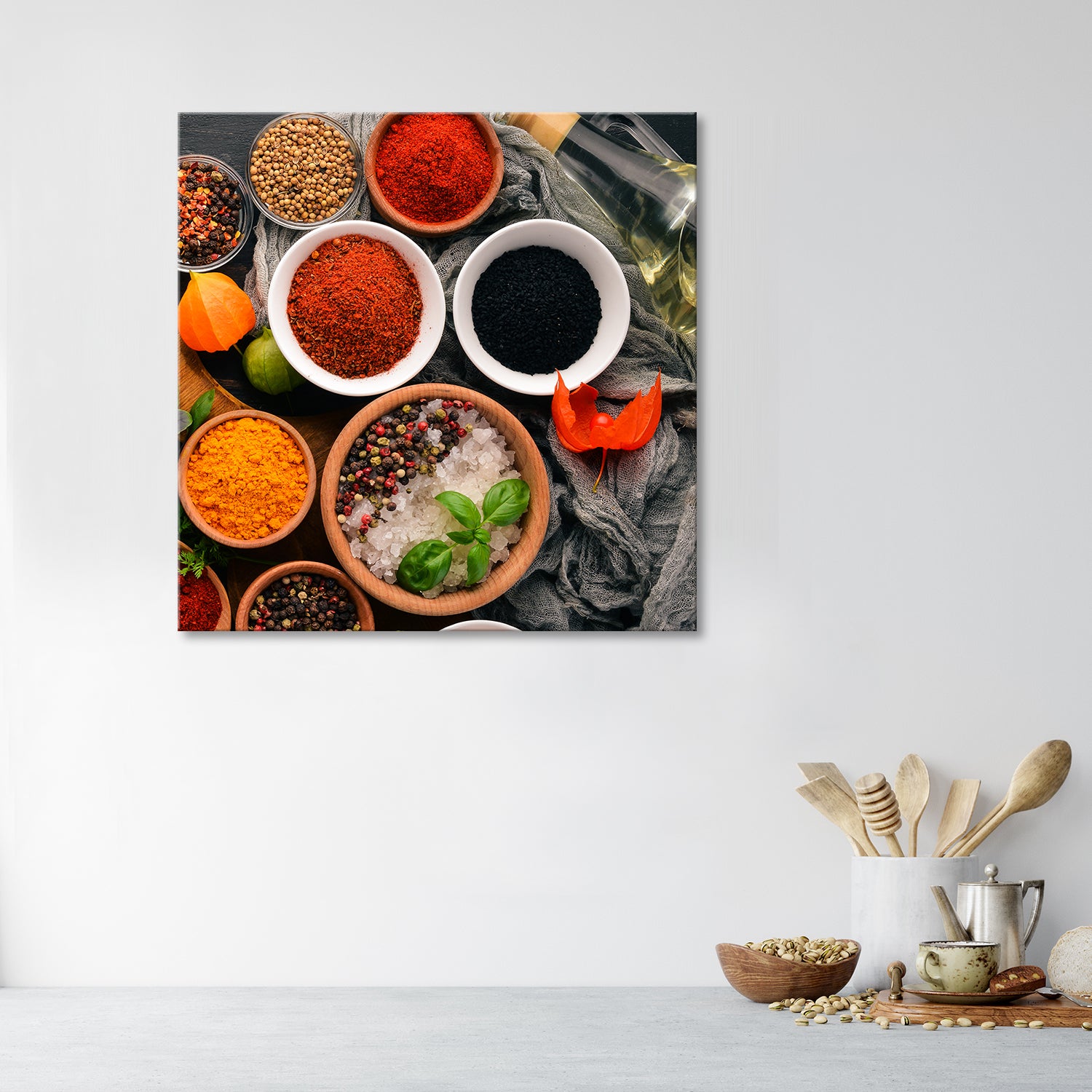 Poster Déco Cuisine épicé 50x50 Cm – Tableau Mural Design Gastronomie