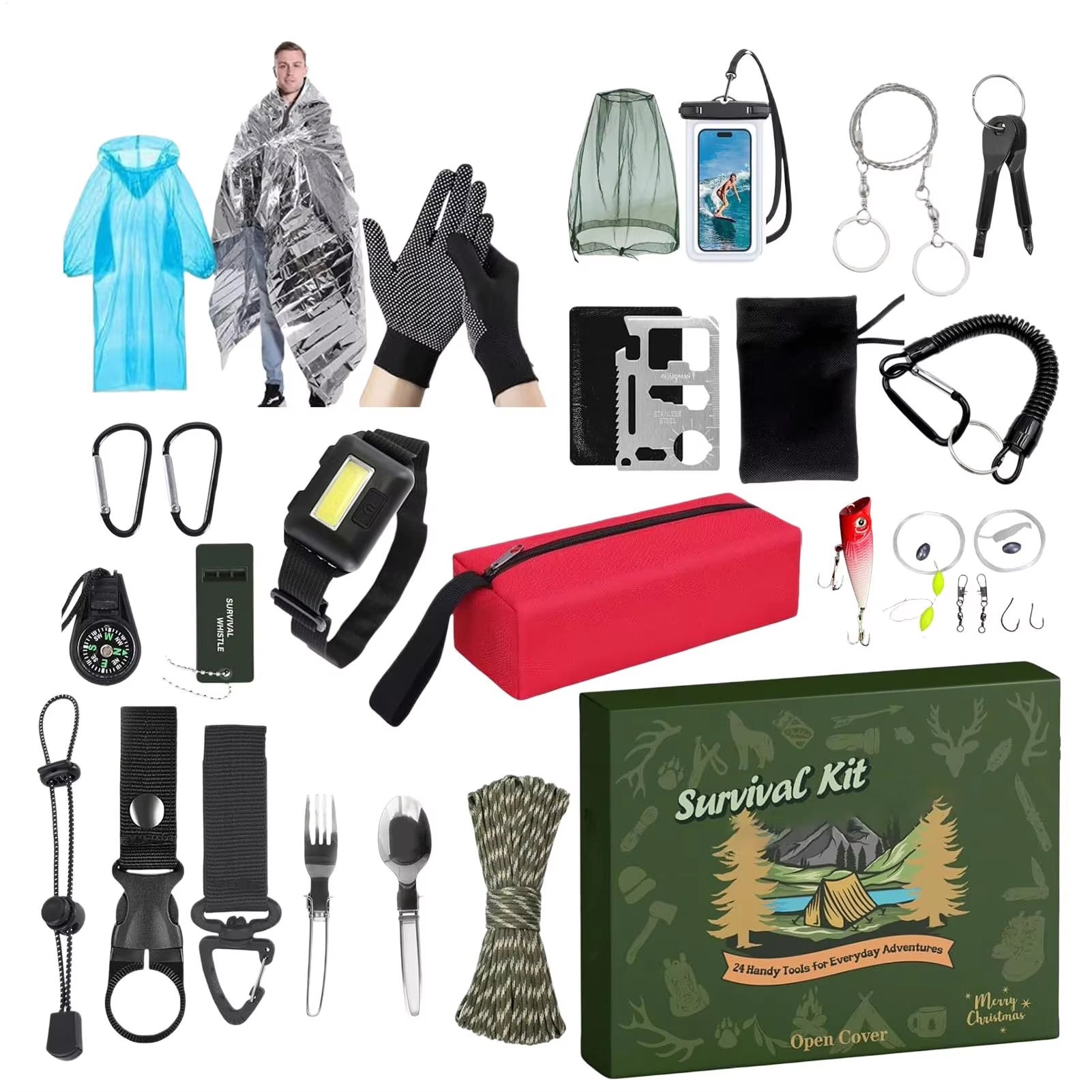 Calendario Dell'Avvento Survival Tools 2025 – 24 Strumenti Da Campeggio In Metallo, Carta E Corda, Regalo Per Uomini E Donne