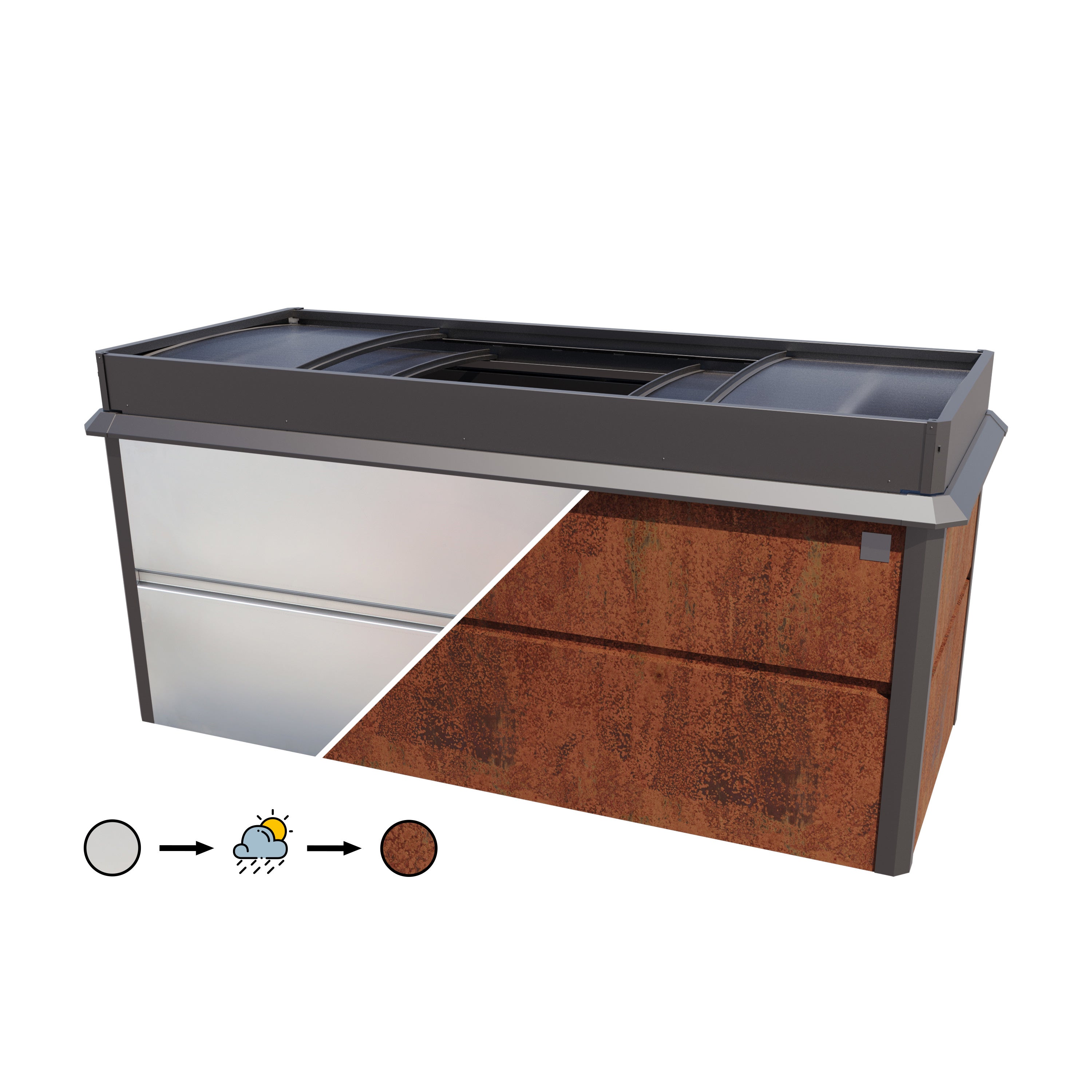 PRIMEYARD 200 x 85 x 77 cm Carré potager surélevé NELE, acier corten, aspect rouille | inclus une mini serre et une protection anti-limaces - 4