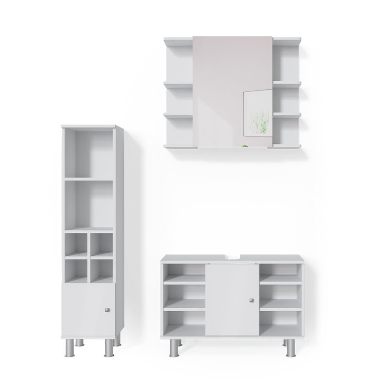 Vicco Zestaw mebli łazienkowych Fynn, Biały, 3 części, z szafką dolną 80 cm