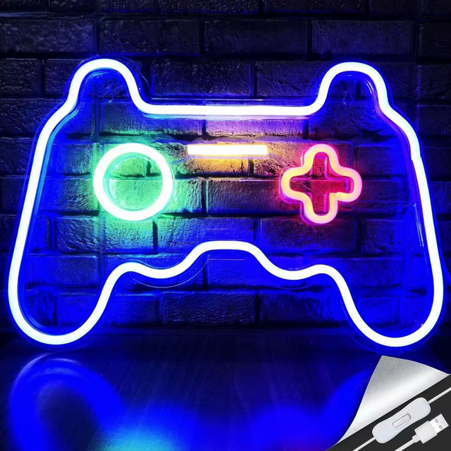Neon LED w kształcie kontrolera do gier, zasilany przez USB, fajne oświetlenie otoczenia, odpowiedni do sypialni, pokoju gier i baru