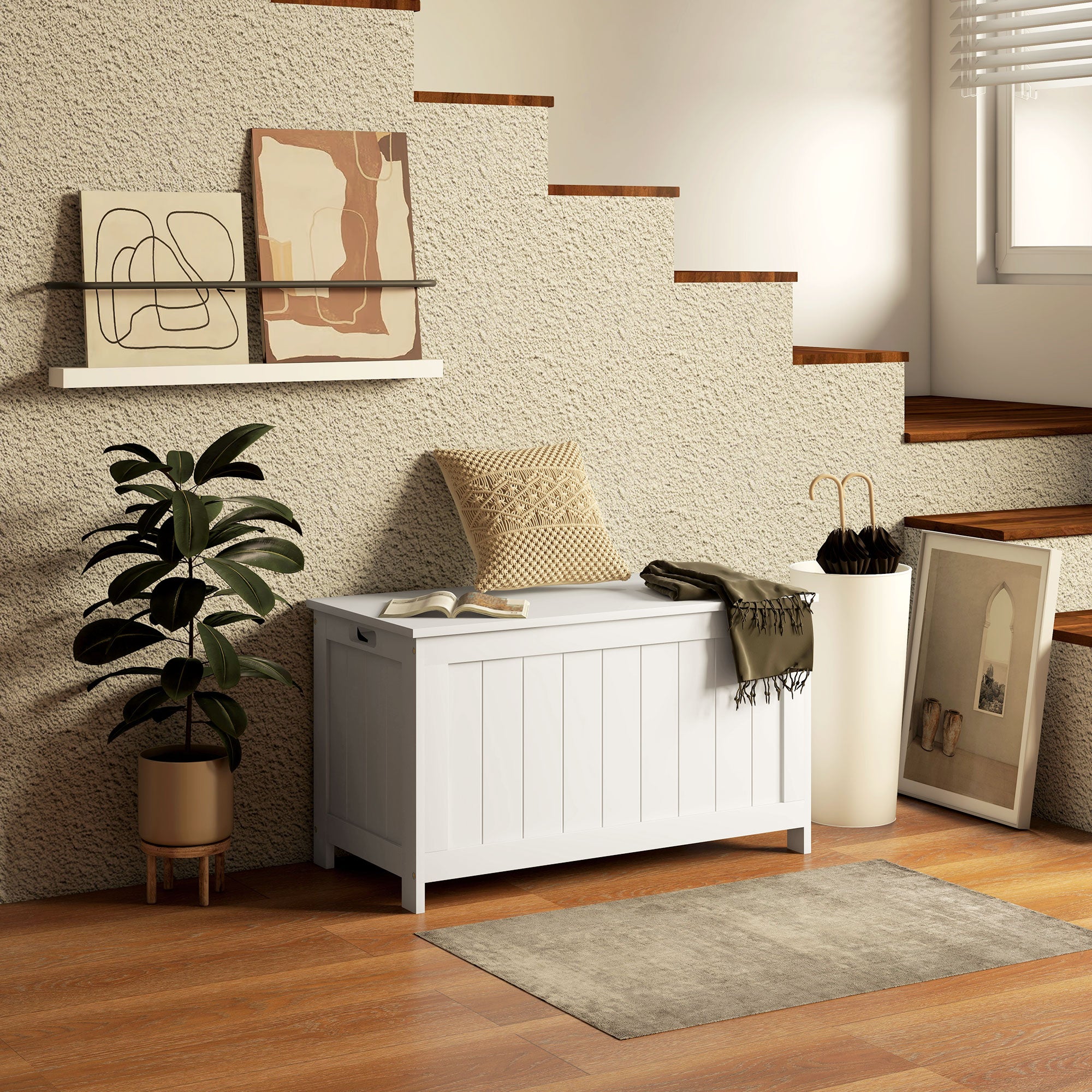 Baule Portaoggetti HOMCOM Bianco – 81x40x46 Cm, MDF, Capacità 20kg, Con Maniglia