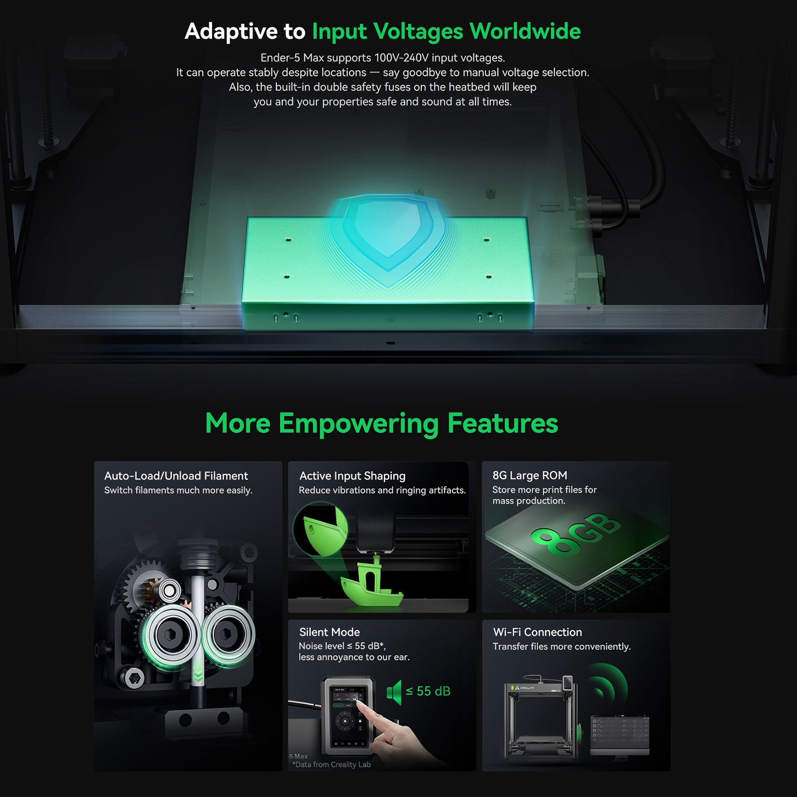 La stampante 3D ENDER-5 MAX è dotata di livellamento automatico, una velocità di stampa di 700 mm/s ed è compatibile con filamenti da 175 mm - 6