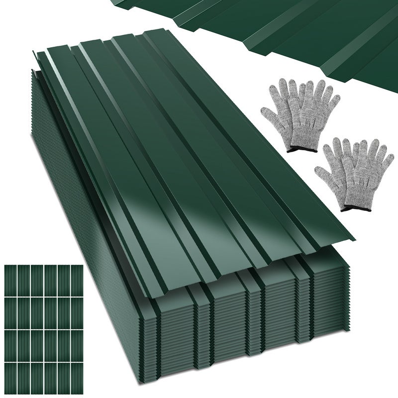 36 láminas metálicas perfiladas, láminas metálicas ranuradas para techos, 115 x 45 cm = 18 m², verde