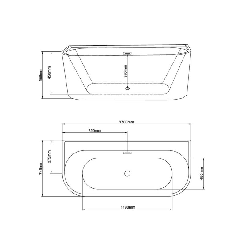 Baignoire îlot avec vidage – 170 x 75 cm – Blanc brillant – OLIVIA - 6