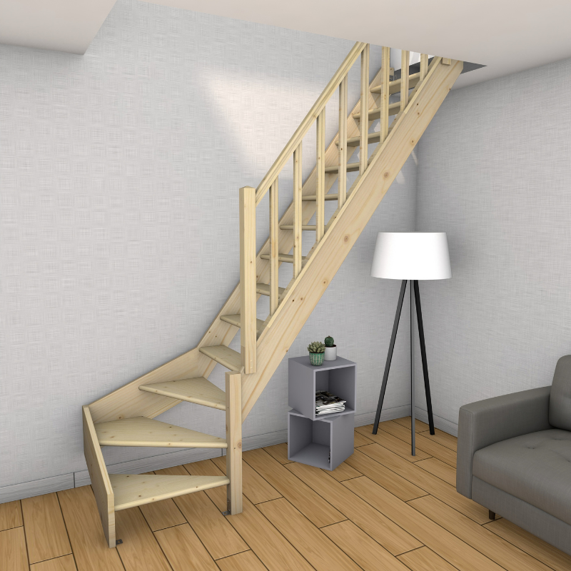 Escalier bois quart-tournant droit avec balustre, Normandie KORDO - 3