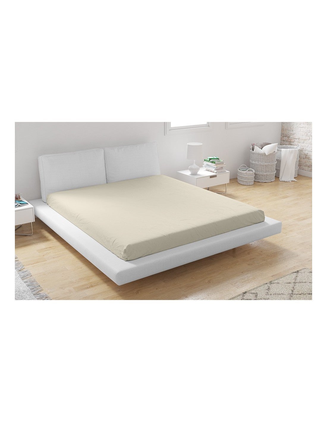 Drap Housse Microfibre Beige - 90x190cm - 2