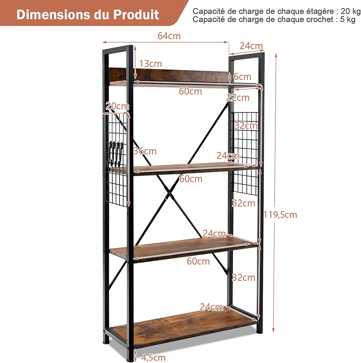 COSTWAY Libreria Industriale a 4 Livelli, Scaffale Multifunzionale con Struttura in Metallo e Piedini Regolabili, Ideale per Soggiorno Camera da Letto - 5