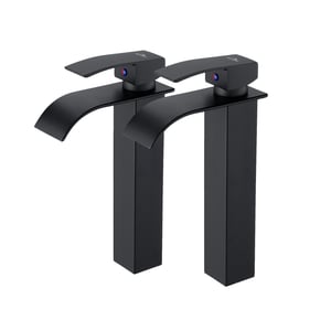AURALUM MAX 2PCS Mitigeur Robinet de Lavabo Cascade Noir Moderne Mitigeur Robinet Salle Bain pour Vasque à Poser Robinetterie Convient pour le lavabo