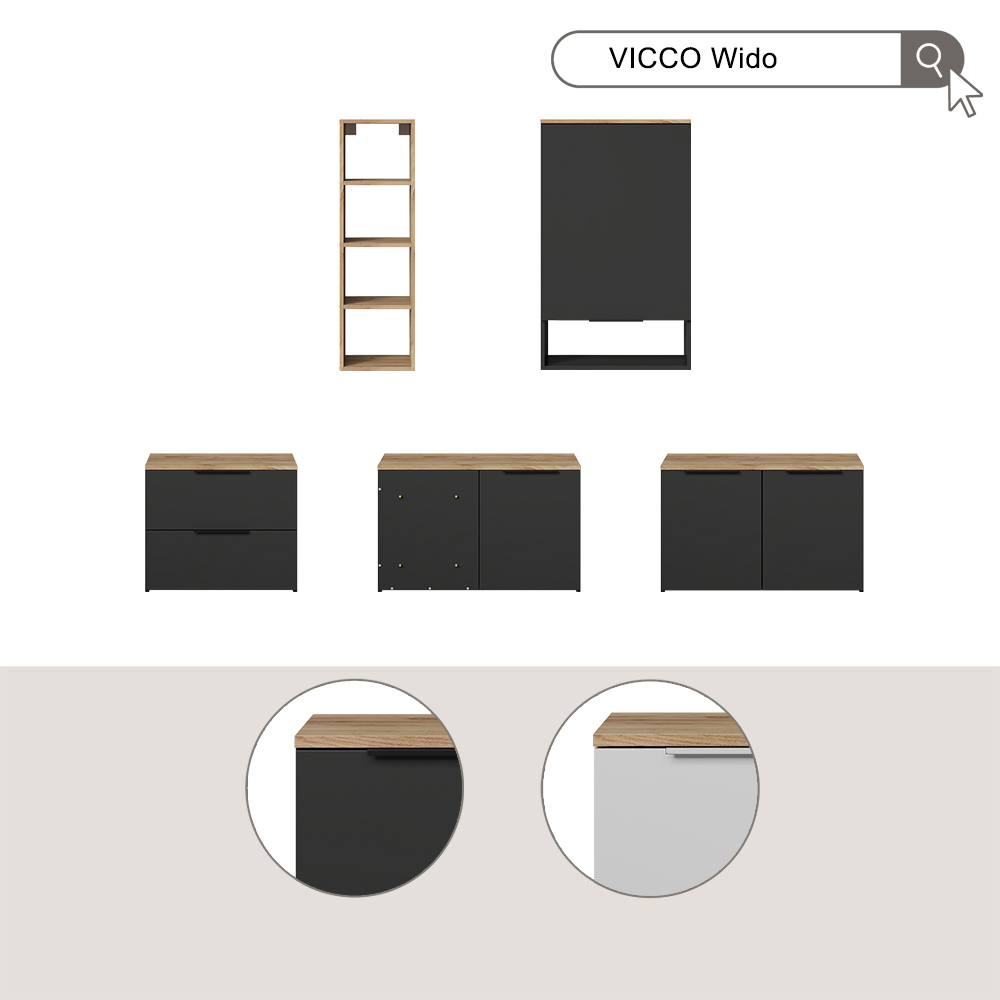 Vicco Sideboard Wido, Blanc/Sonoma, 80x50cm avec 2 portes - 9