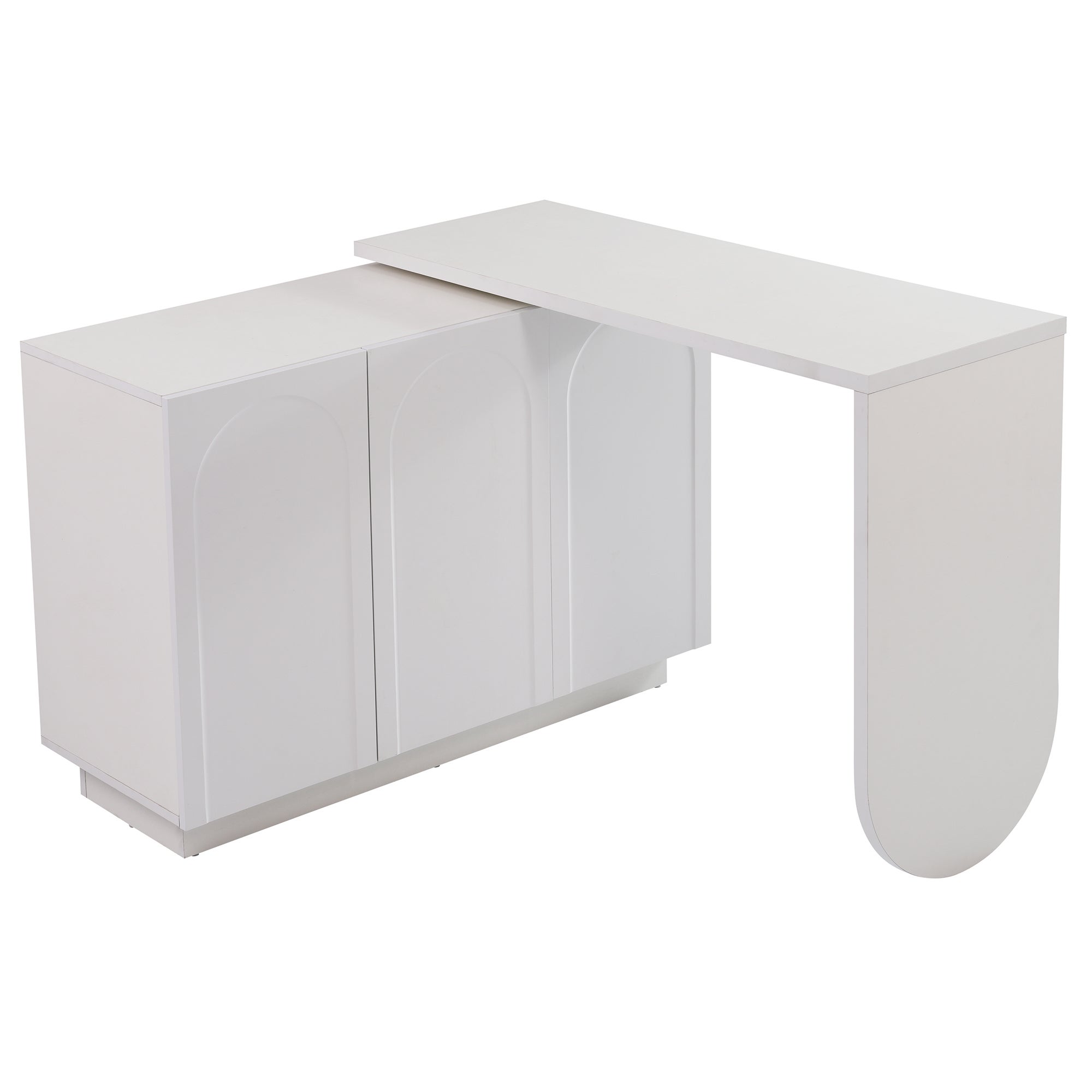 Bureau d'angle 110x40x75 cm, rotatif, pliable 360 degrés avec 3 portes, MDF blanc - 6