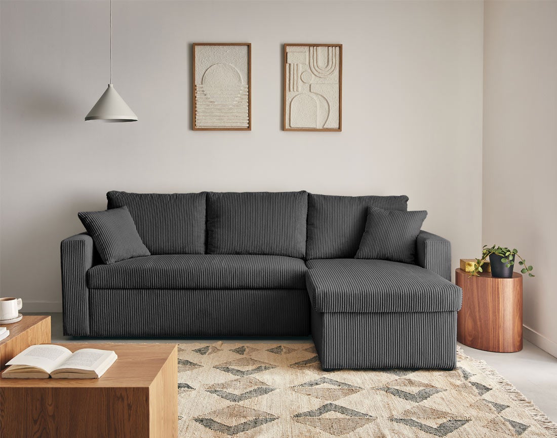 Canapé d'angle convertible 4 places en velours côtelé gris foncé - CYRUS - Best Mobilier - 5