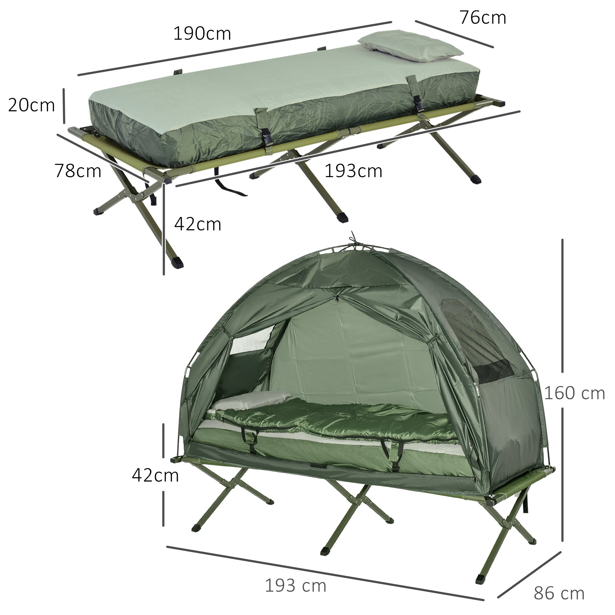 Ensemble tente de camping avec lit de camp, et matelas, vert foncé - 5