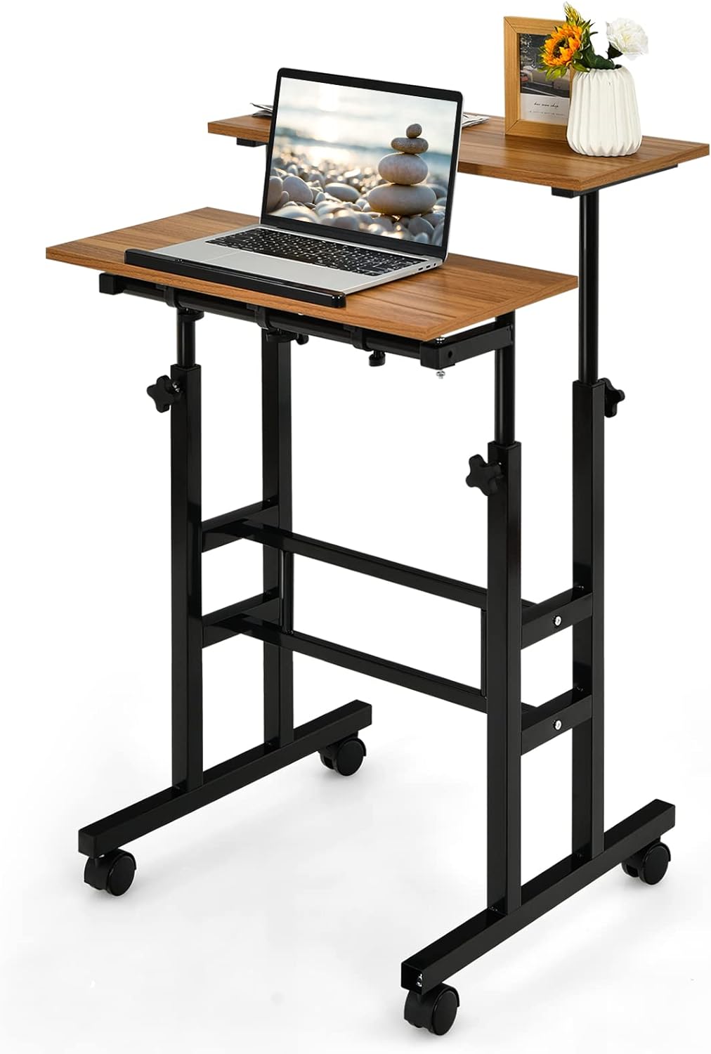 Table D'ordinateur Portable Réglable Avec Roulettes – 60x40cm – Hauteur 60-90cm – Bois Clair
