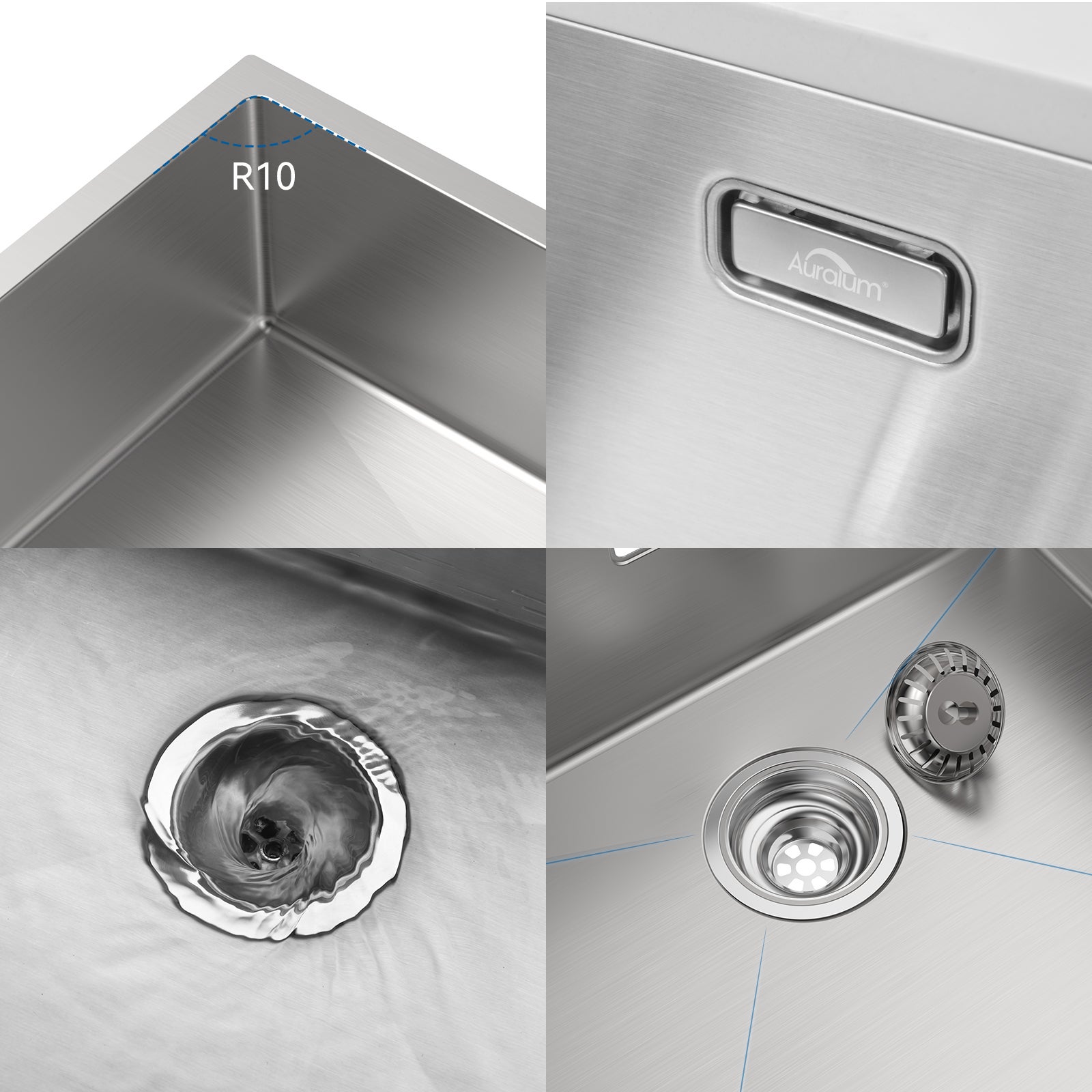 Auralum Max Lavello da Cucina in Acciaio Inox 75x45x19 cm Lavelli Cucina 2 Vasca con Dispenser di Sapone, Lavelli cucina Spazzolato - 8