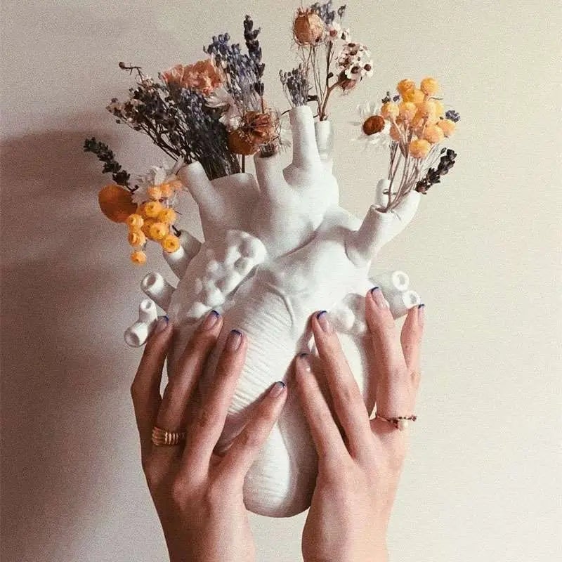 Vase en forme de cœur humain, décoration de la maison, ornement artisanal de bureau, récipient à fleurs de conception d'orgue, décoration de chambre - 3