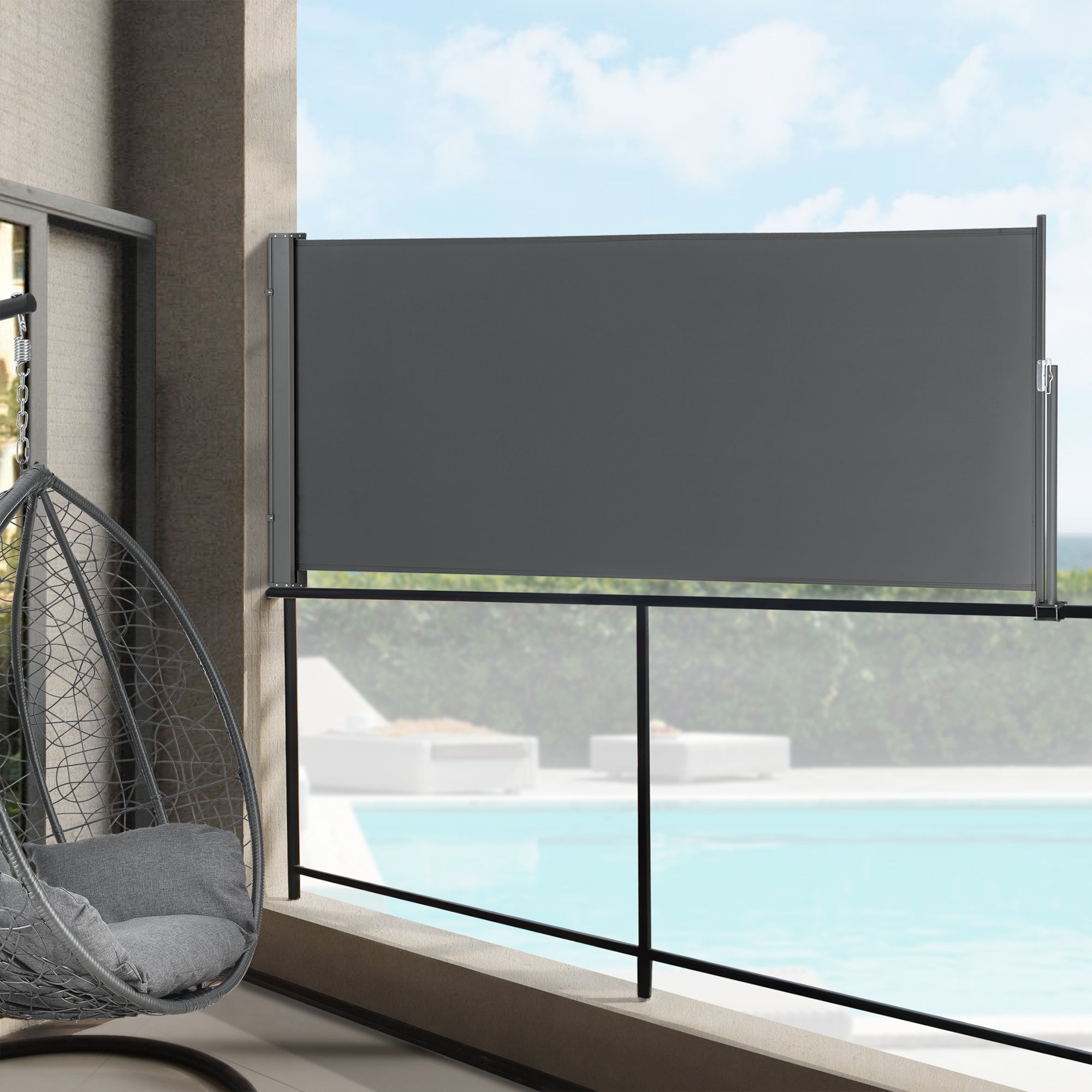 Store pour Balcon Mulhacén Latéral Acier Polyester 120 x 300 cm Gris ...