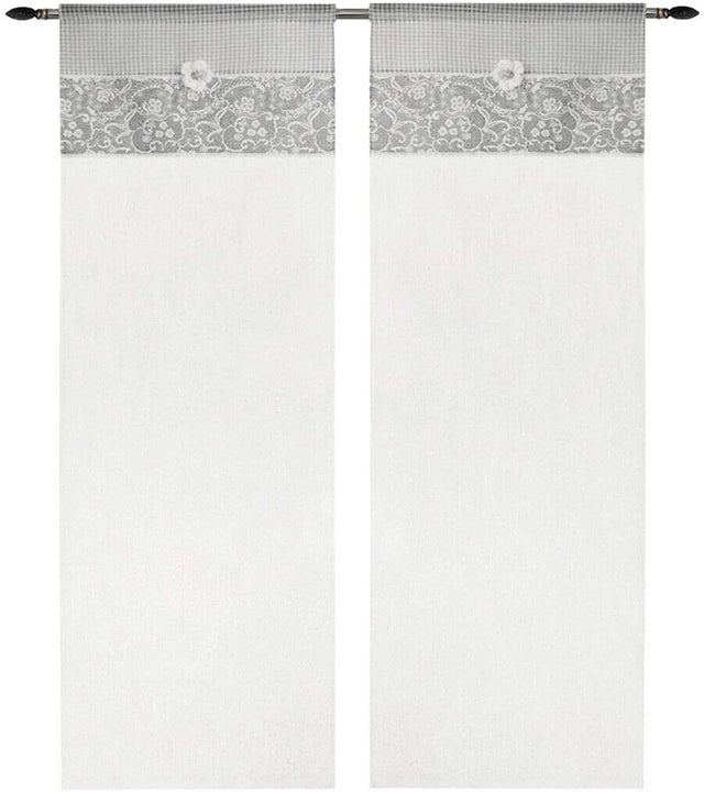Par de Cortinas Ventanas Puerta Interior 60x150 cm Tela Shabby Chic Margaritas color Gris