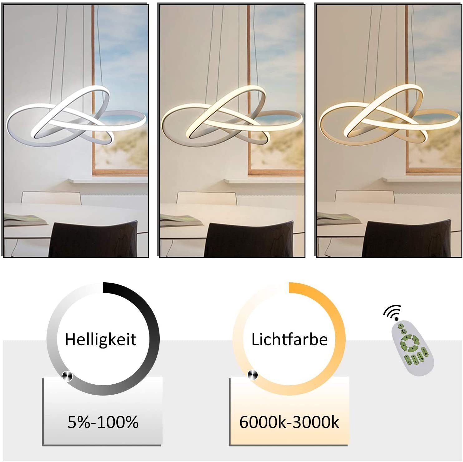 ZMH Suspension LED Moderne Ø58cm - 62W Dimmable avec Télécommande - Pour Salle à Manger/Salon - 5