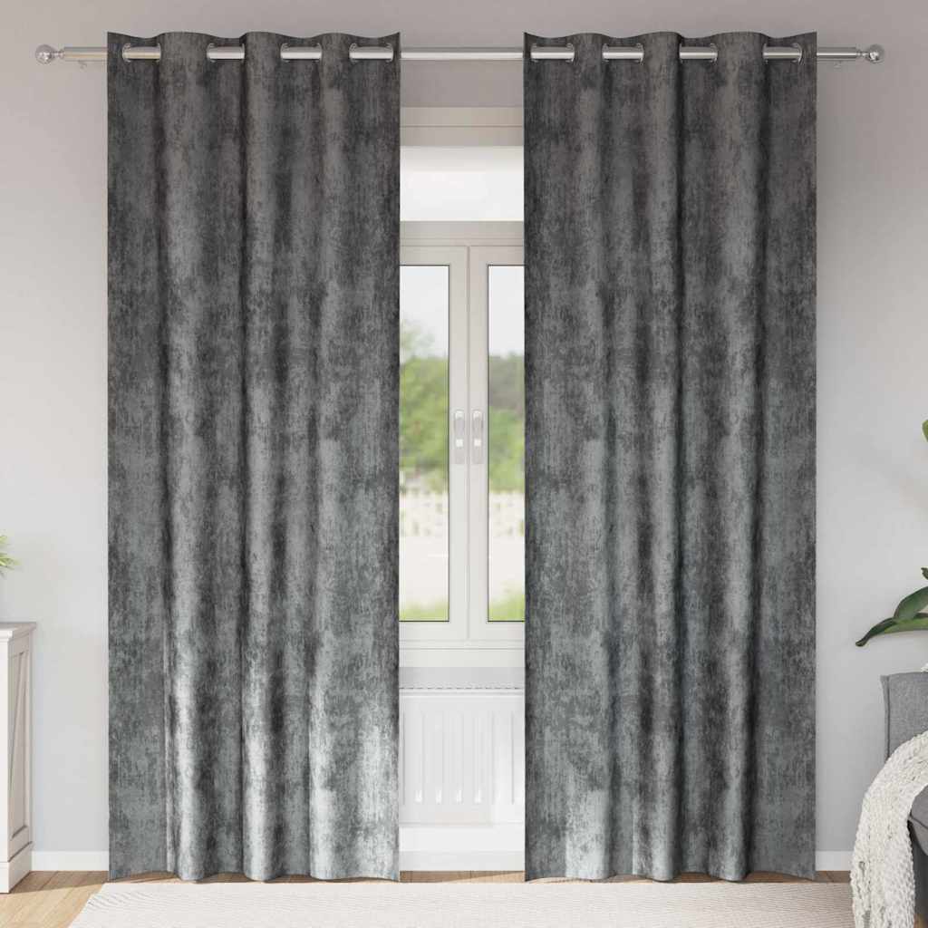 Zasłony z weluru z zasłonami 2 pcs Szary 225 x 140 cm Aksamit vidaXL