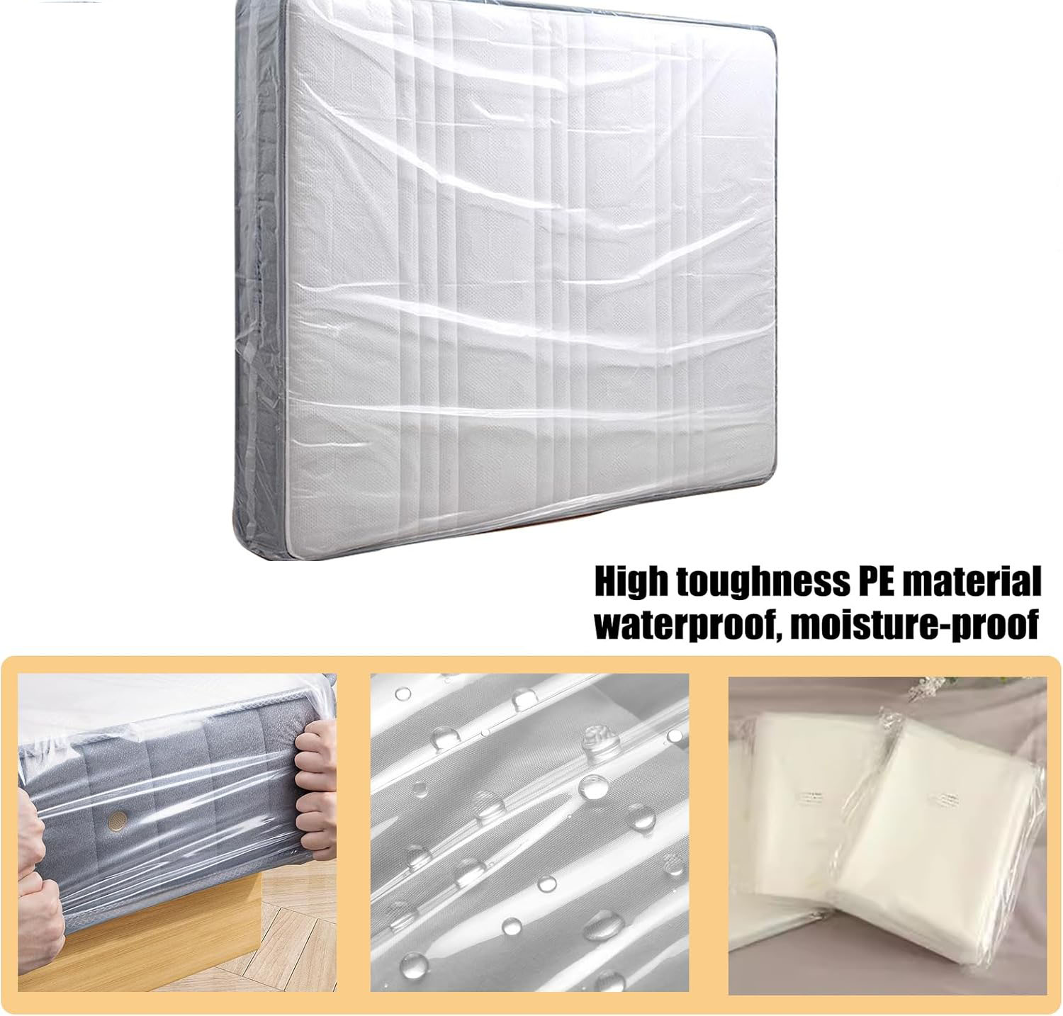 Housse Matelas Demenagement avec Plastique - Housse Plastique Rangement Matelas - Housse Matelas 180x200 cm (Epaisseur 30 cm) en Plastique - 4