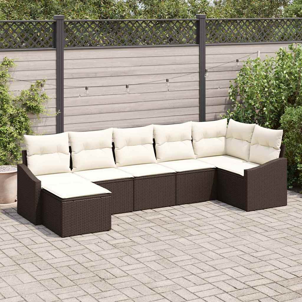Zestaw Sof z poduszką 7 pcs Brązowy polirattan vidaXL
