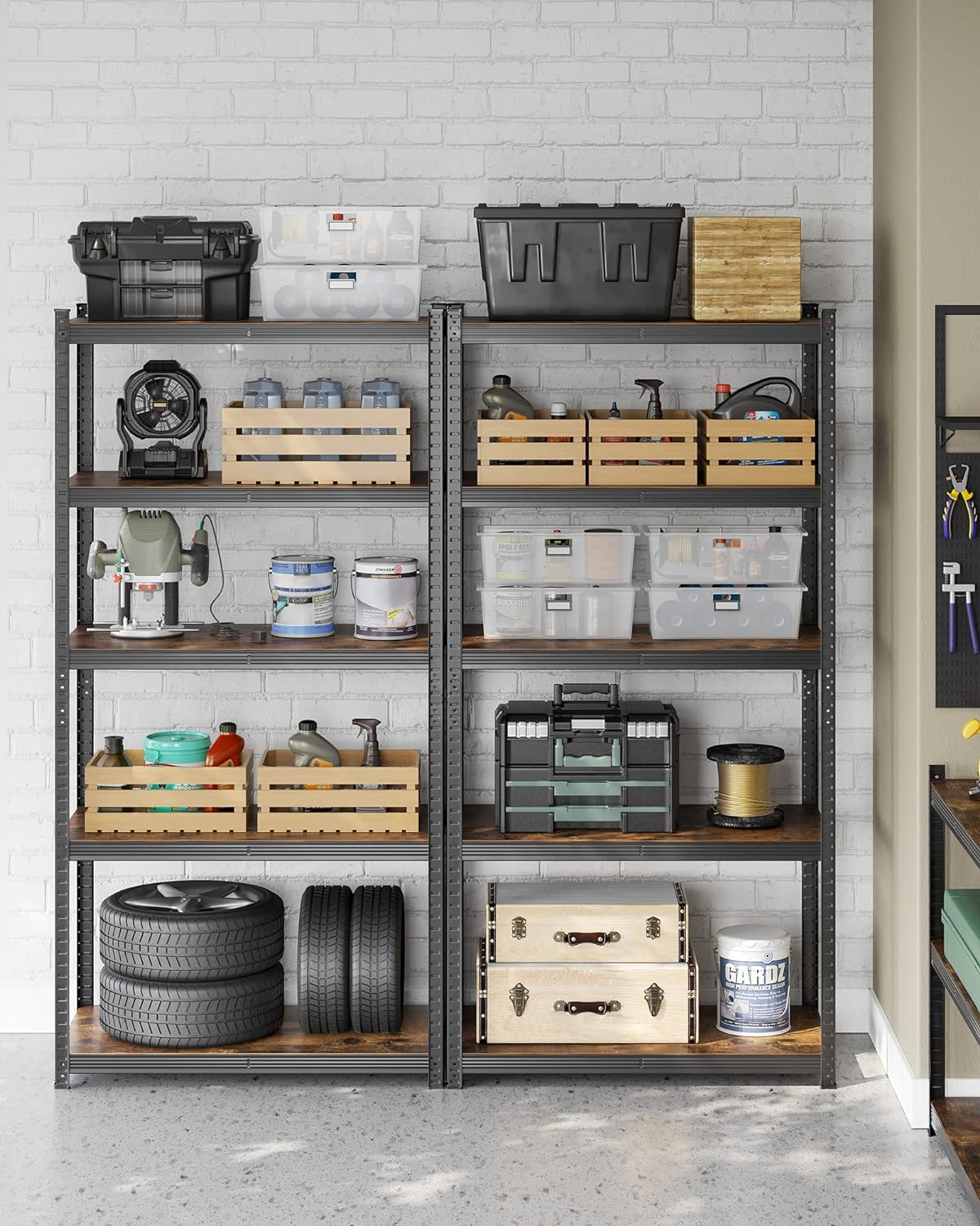 Rayonnage Étagère à 5 niveaux 200 x 100 x 50cm - Noir et Marron Rustique - 2