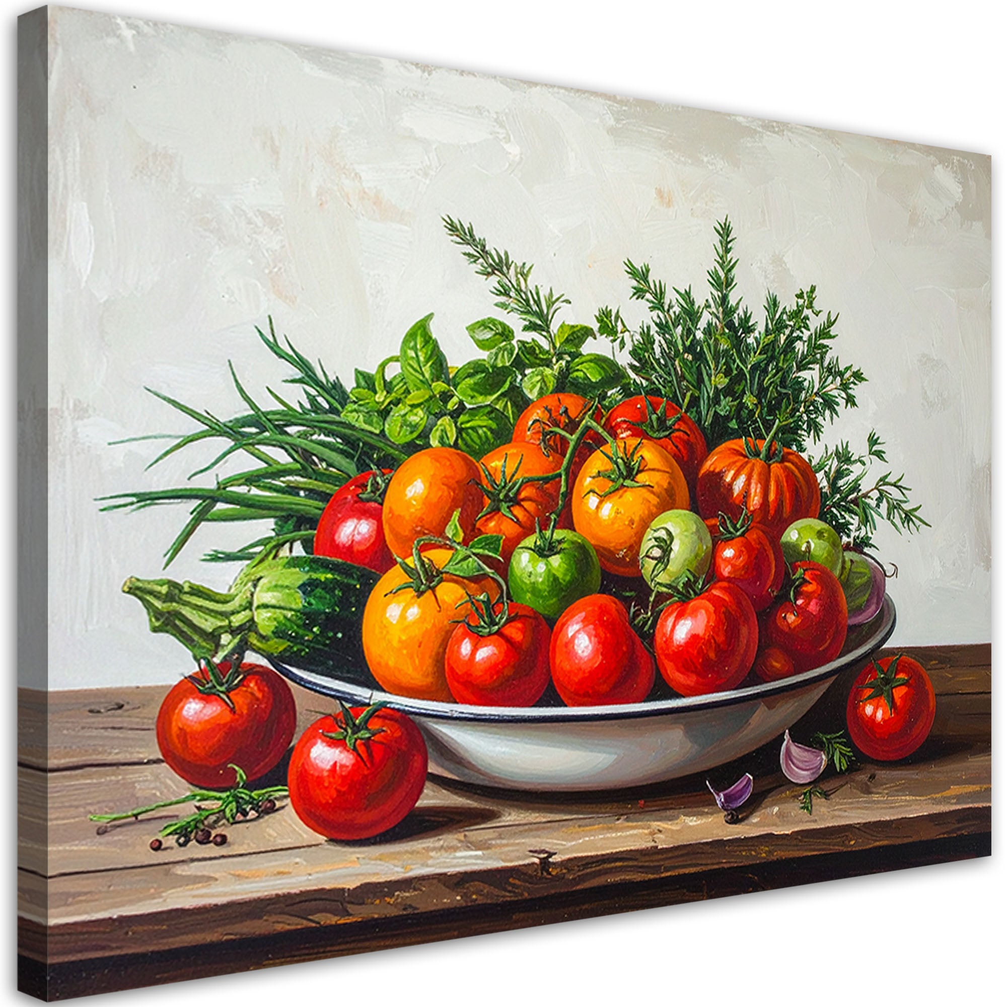 Obraz do kuchni jadalni restauracji, Martwa natura pomidory i zioła 100x70