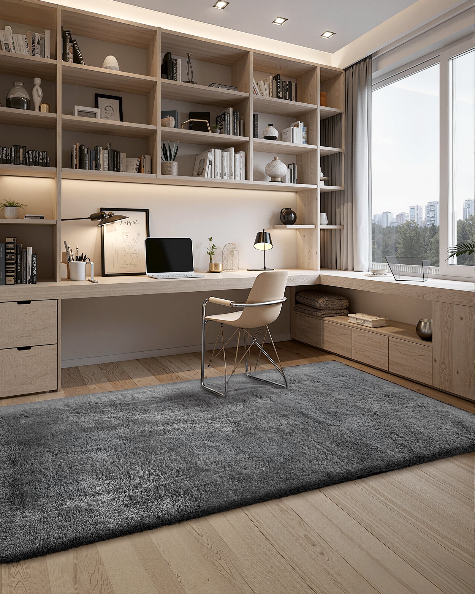 Tapete VEVOR felpudo 1,5 x 2,4 m, retangular, antiderrapante, macio, suave e espesso, com base não tecida, para sala de estar, quarto, cinzento-escuro - 5