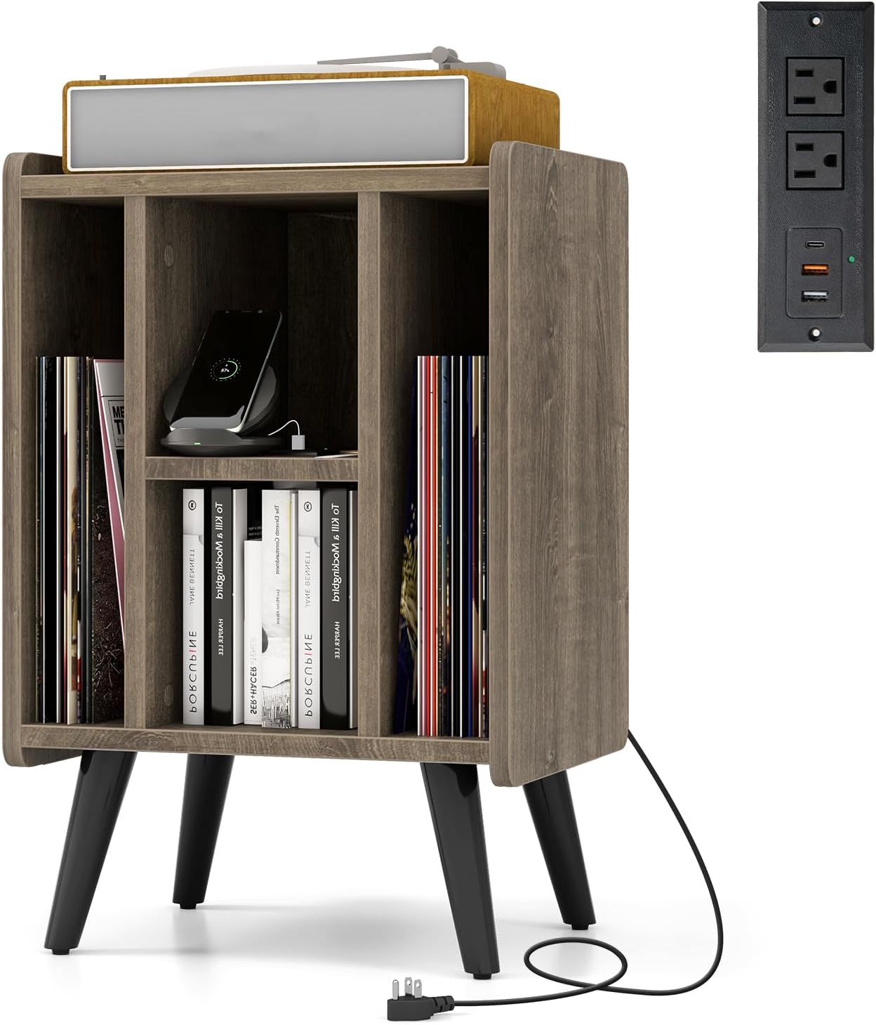 Comodino Per Camera Da Letto Con Porta Di Ricarica USB, Tavolo Elevabile, Design A Puleggia Removibile Con Due Cassetti, Dimensioni: 40*49*55cm | Leroy Merlin