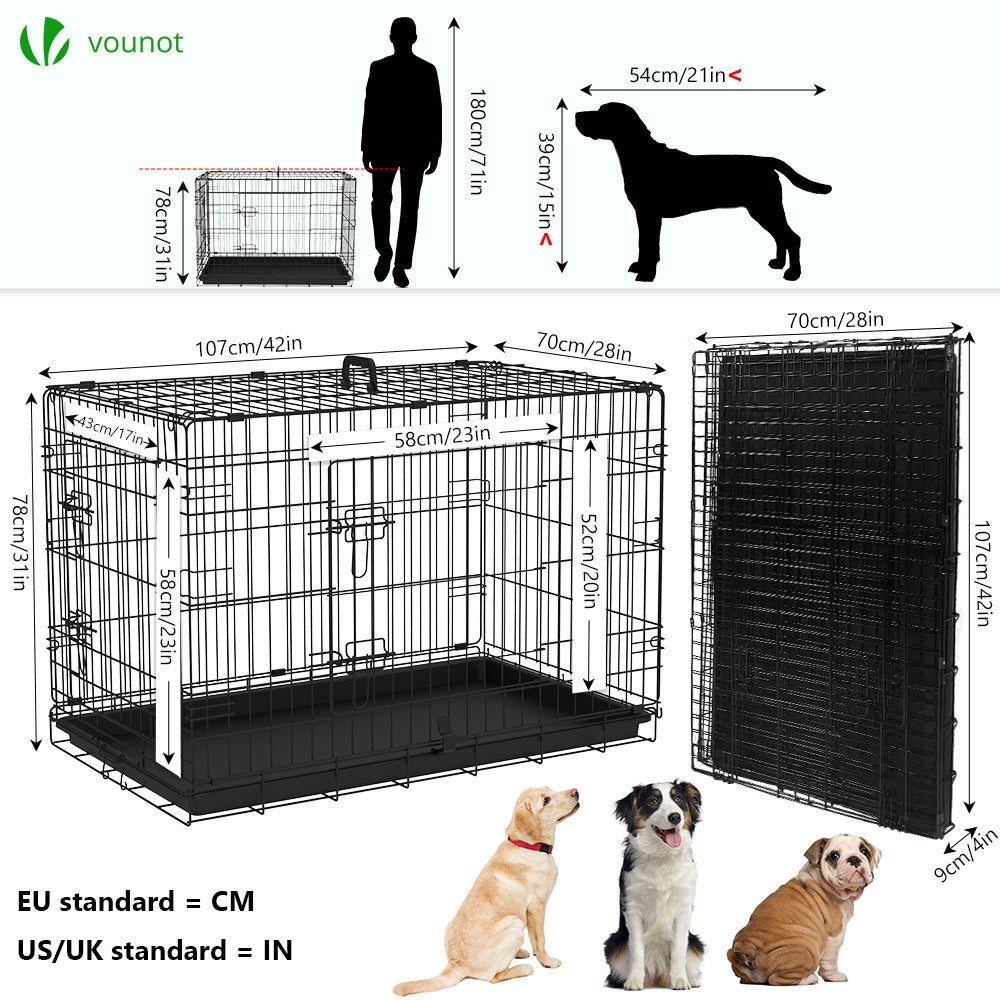 Cage pour chien pliable avec 2 portes verrouillable plateau amovible 107x70x78cm VOUNOT® - 4