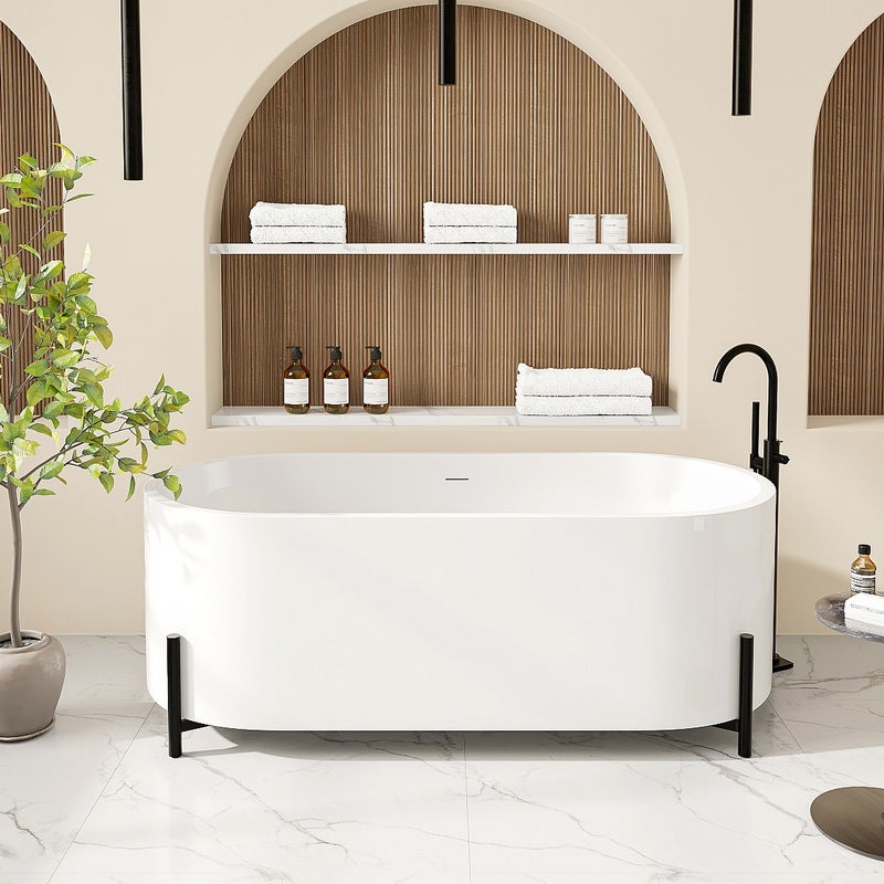 Wanna wolnostojąca owalna biała z czarnymi nóżkami - 160 x 73,5 x 59 cm - ALONSA